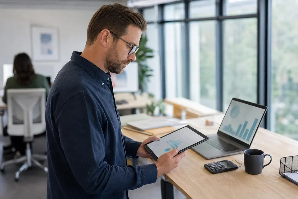 Engineering manager reviewing a monthly API usage bill on a tablet